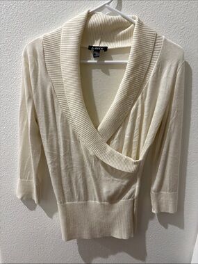 A. Byer Cream Ribbed Shawl-Collar Sweater
